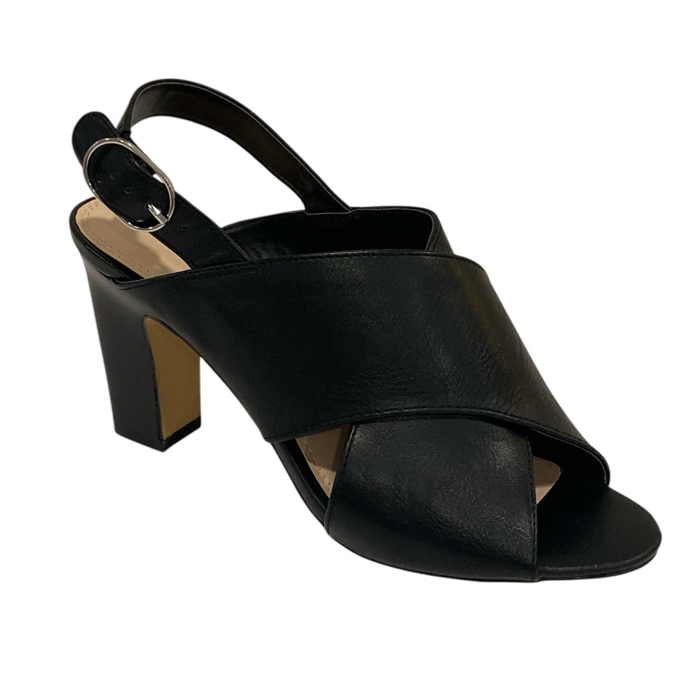 Kelly & Katie Astalia Crisscross Black Leather Peep Toe Heels Women’s 9.5 NEW - Picture 2 of 8